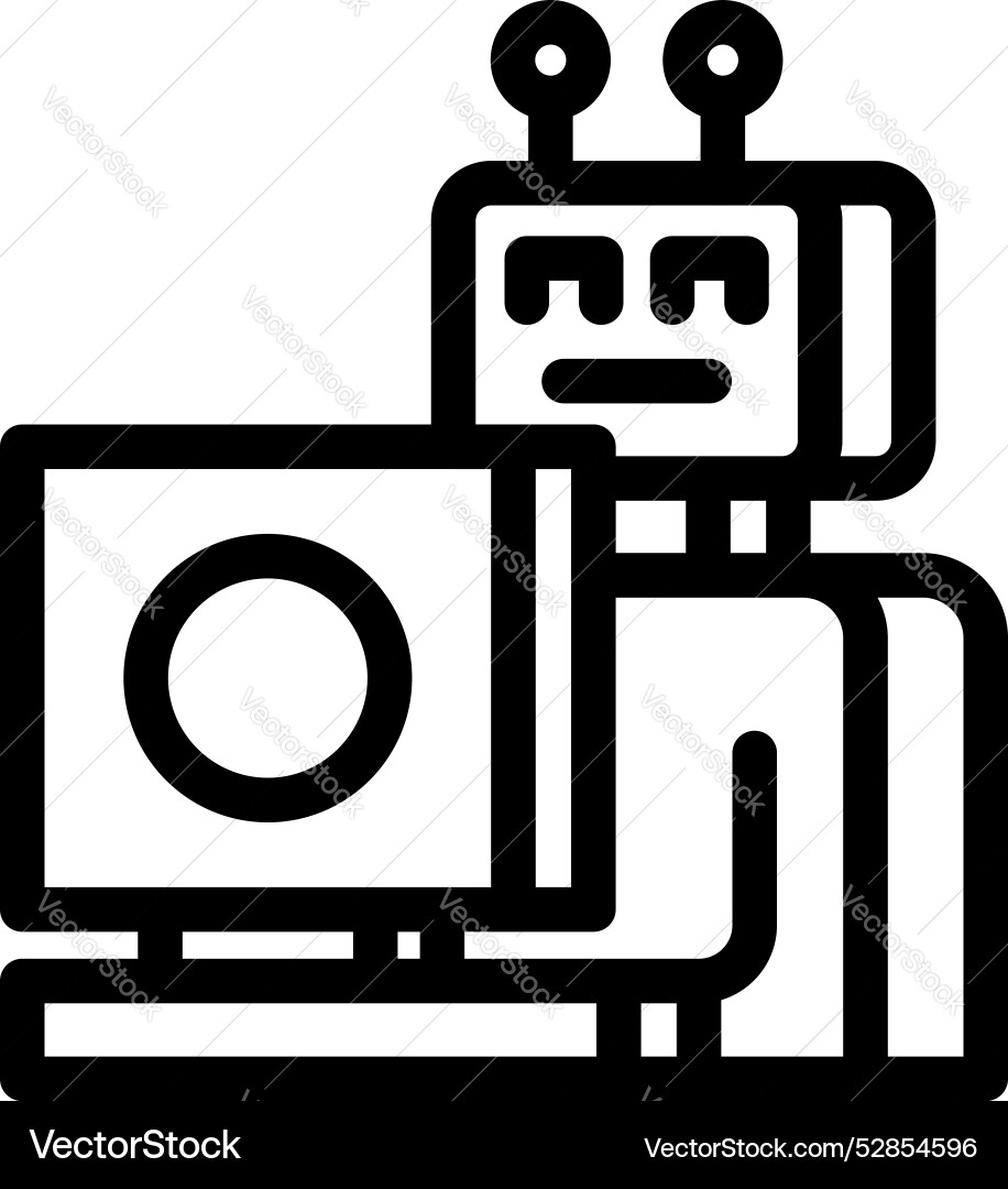 Robot using computer for data analysis and machine Robot using computer for data analysis and machine vector image