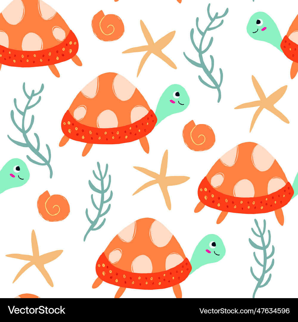 Seamless pattern with turtle and sea life Seamless pattern with turtle and sea life vector image