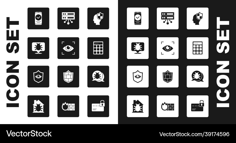 Set head with shield eye scan system bug Set head with shield eye scan system bug Vector Image