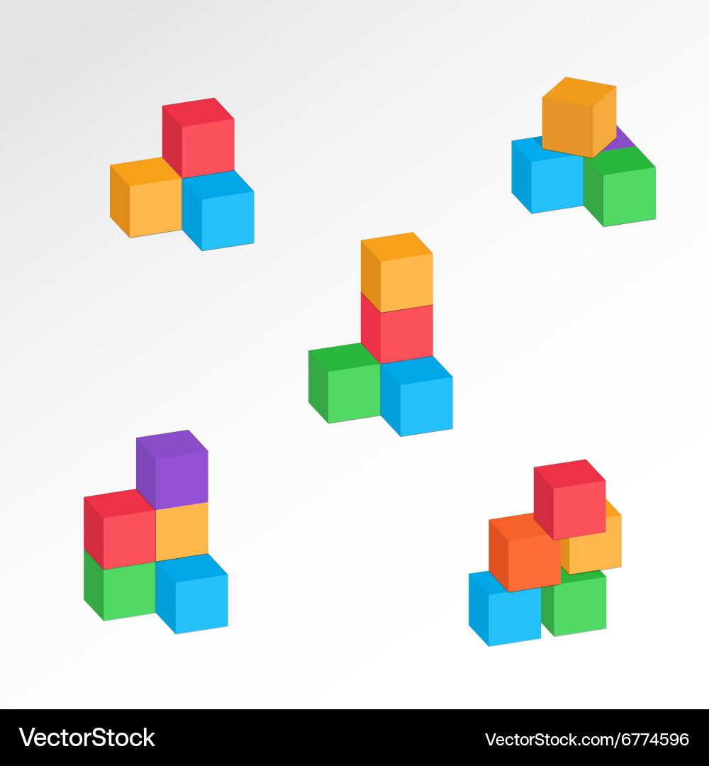 Set of 3d cube combinations compositions tree Vector Image