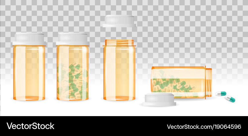 Set of closed and open pill bottles Vector Image