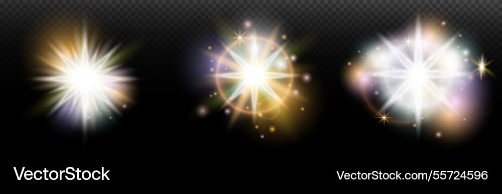 Set of flash light effect with glare and glow Vector Image
