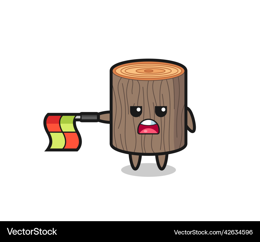 Tree stump character as line judge hold the flag vector image