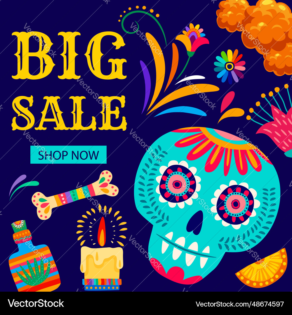 Day of the dead mexican holiday big sale banner Day of the dead mexican holiday big sale banner vector image