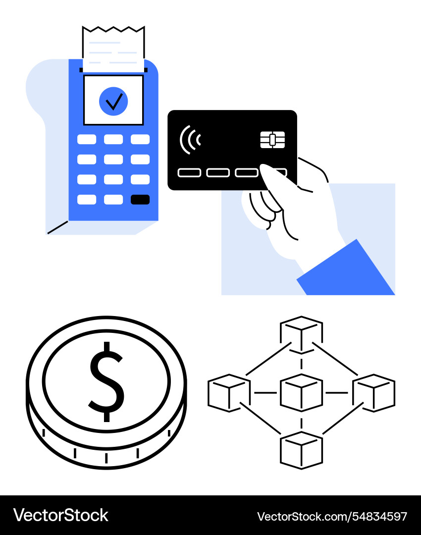 Digital payment with contactless card blockchain Digital payment with contactless card blockchain vector image