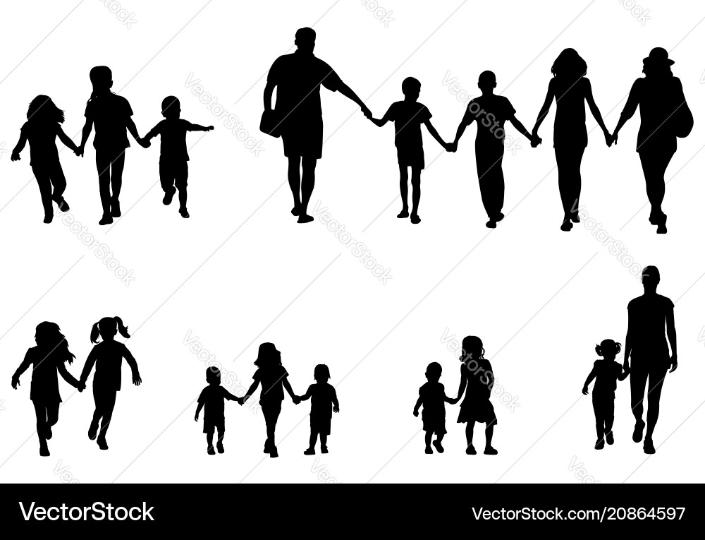 Family Hand Holding Silhouettes vector image