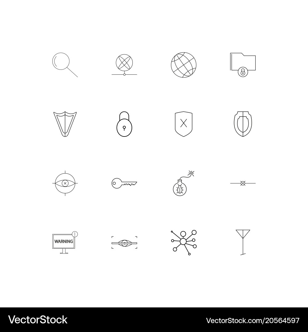 Internet security simple linear icons set Vector Image