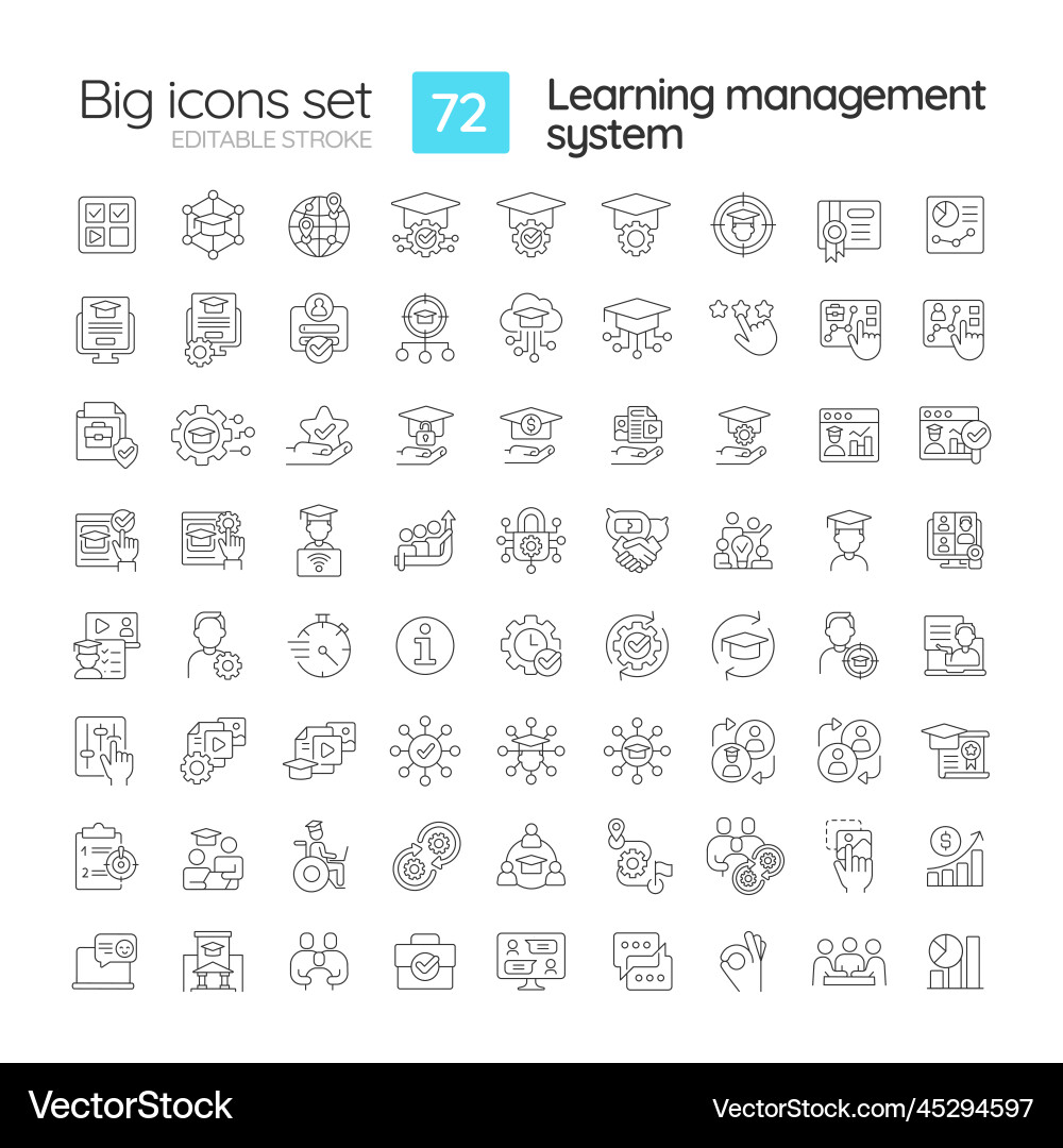 Learning management system linear icons set Vector Image