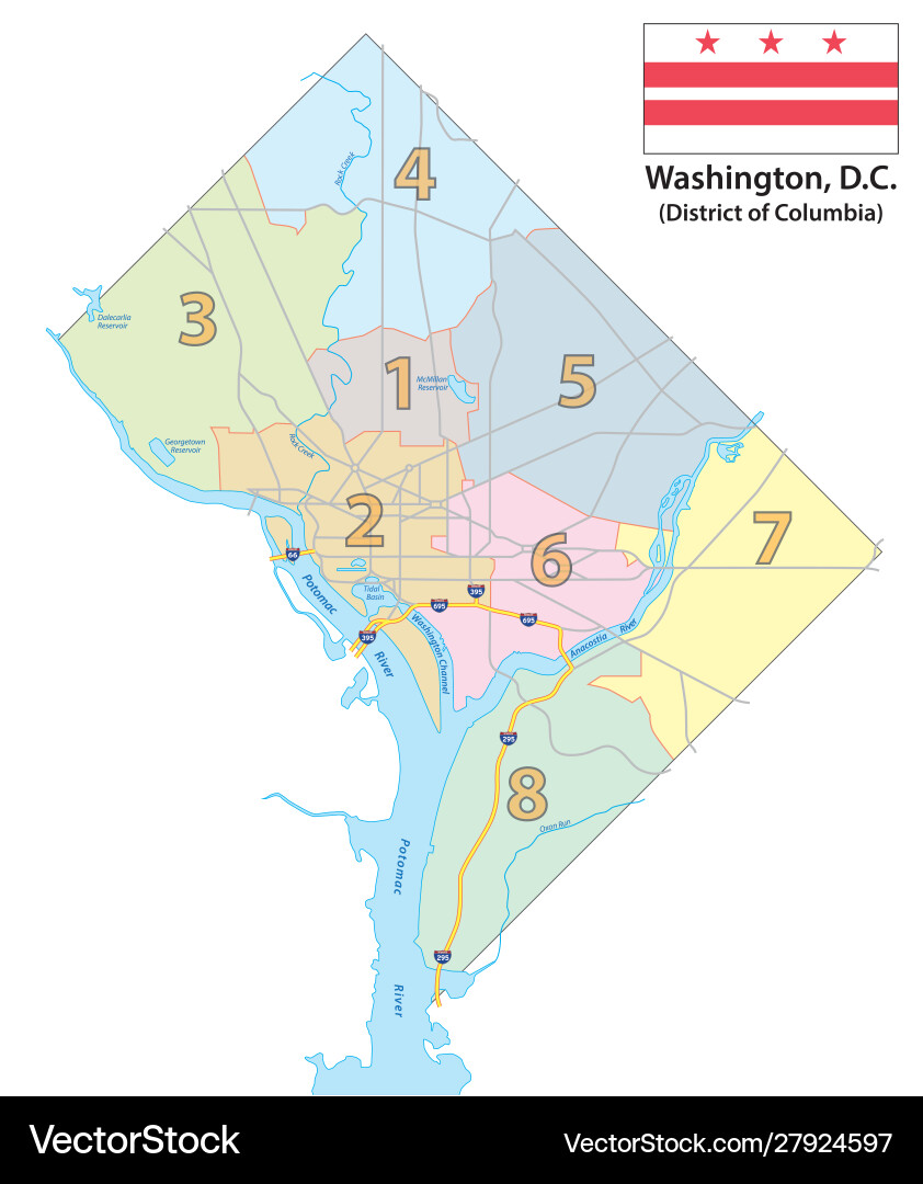 Map eight districts washington dc vector image