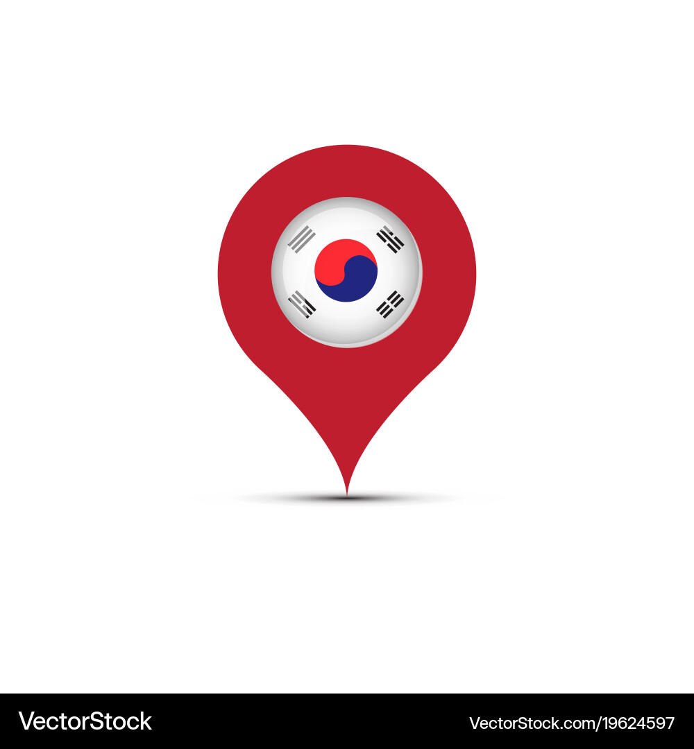 Map pointer with south korea flag and shadow vector image