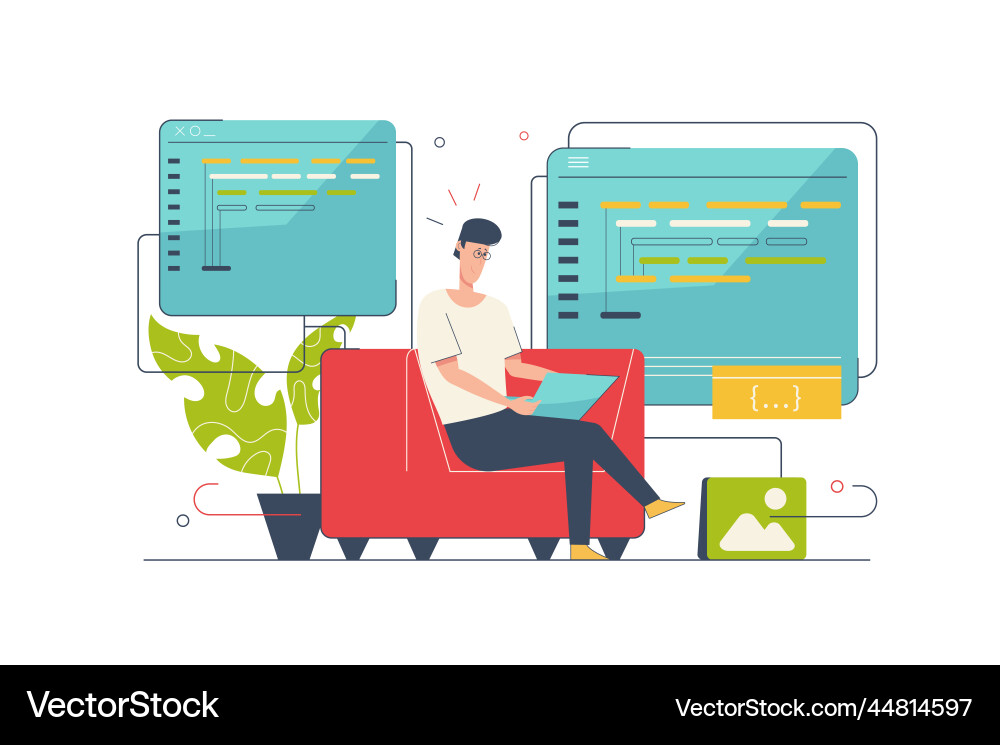 Programming software concept with people scene Programming software concept with people scene vector image