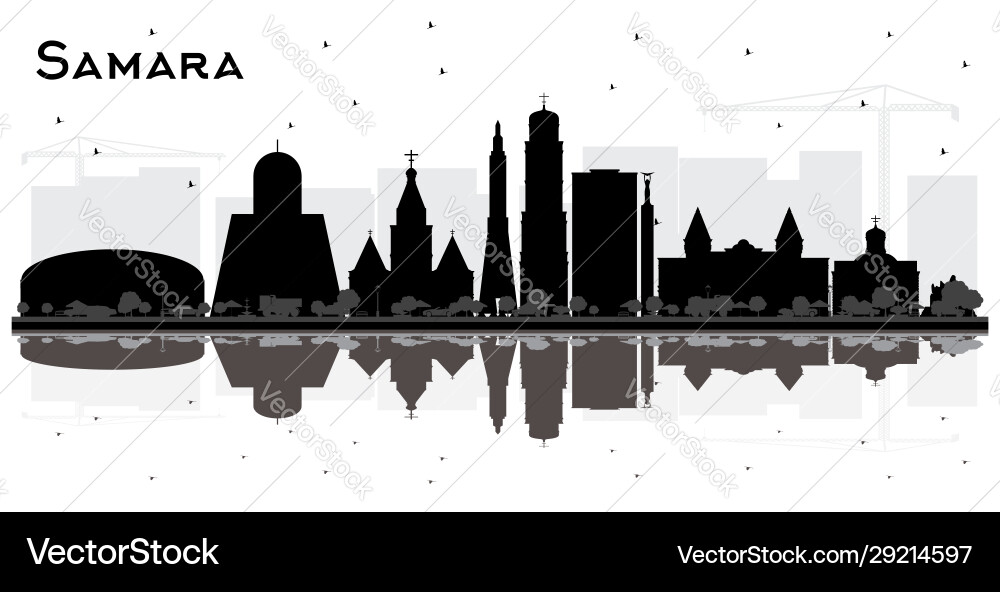 Samara russia city skyline silhouette with black Samara russia city skyline silhouette with black vector image