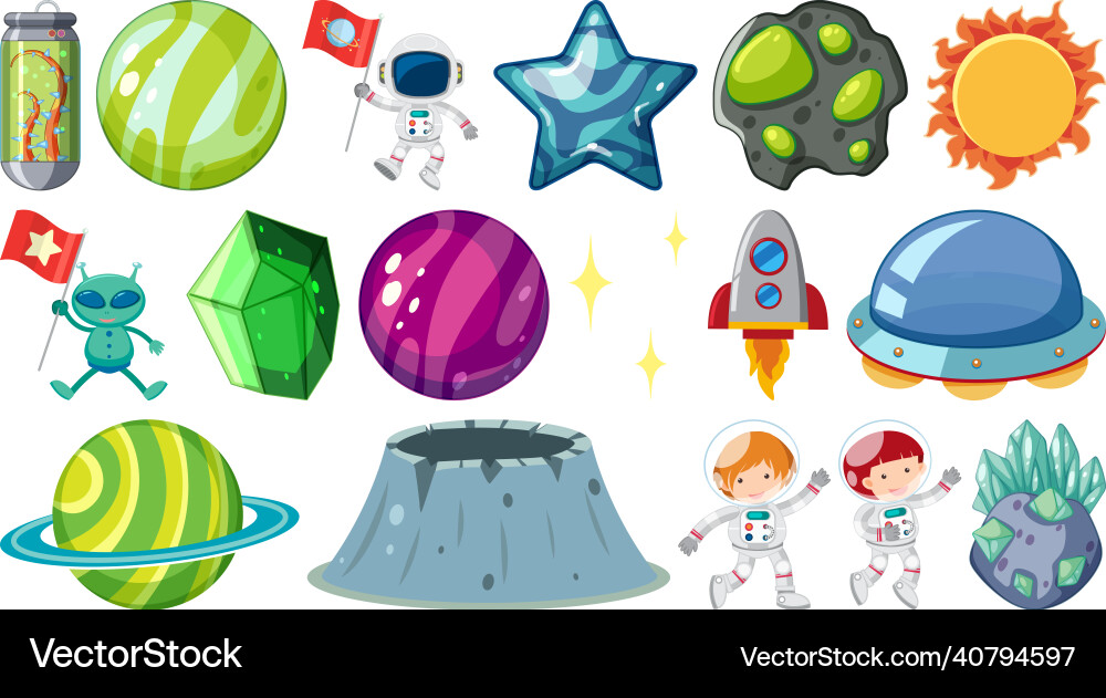 Set of isolated fantasy space objects Set of isolated fantasy space objects vector image