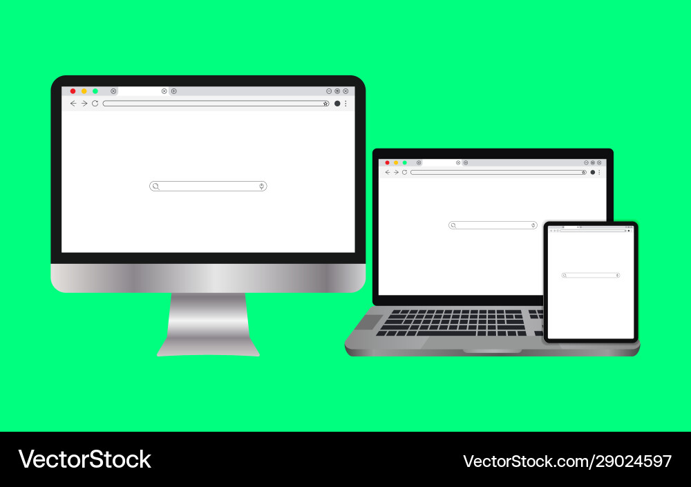 Simple white web browser window with a green Simple white web browser window with a green vector image