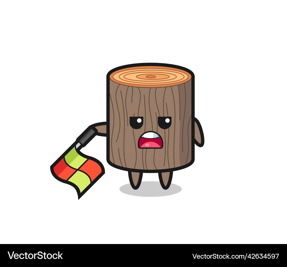 Tree stump character as line judge hold the flag vector image