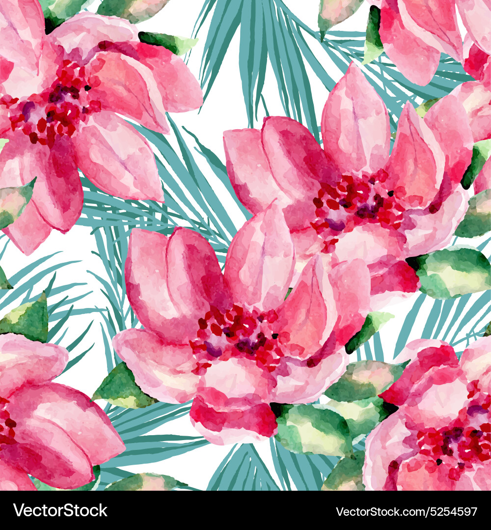 Tropical Watercolor Floral Pattern Vector Image