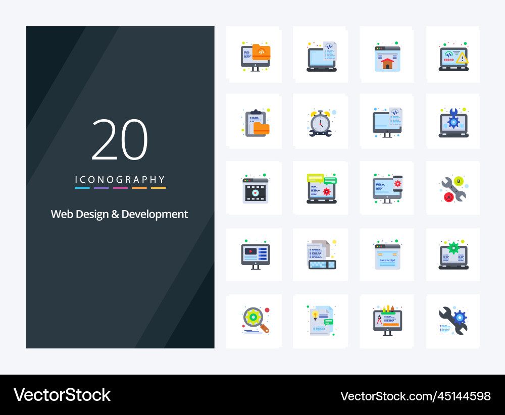 20 web design and development flat color icon vector image