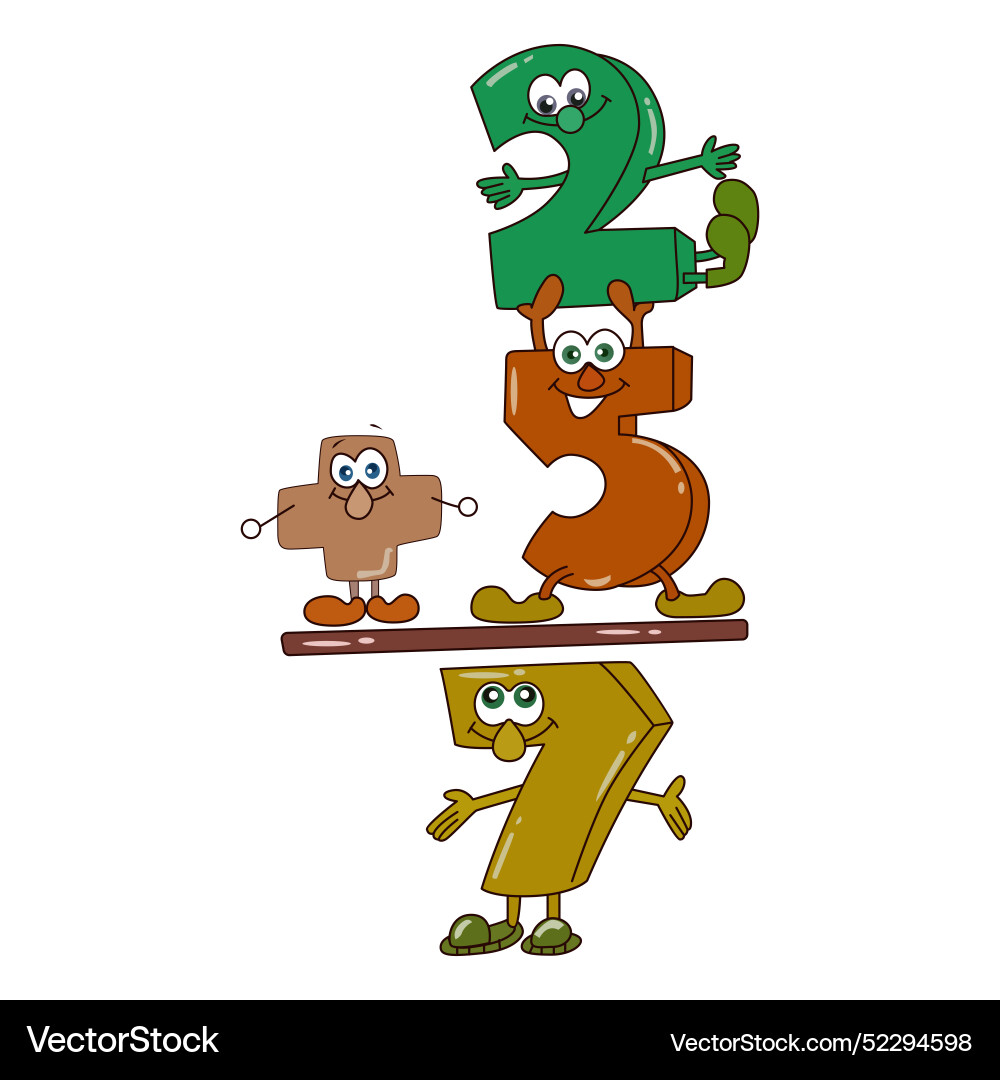 Addition of number two plus five equal to seven Addition of number two plus five equal to seven vector image