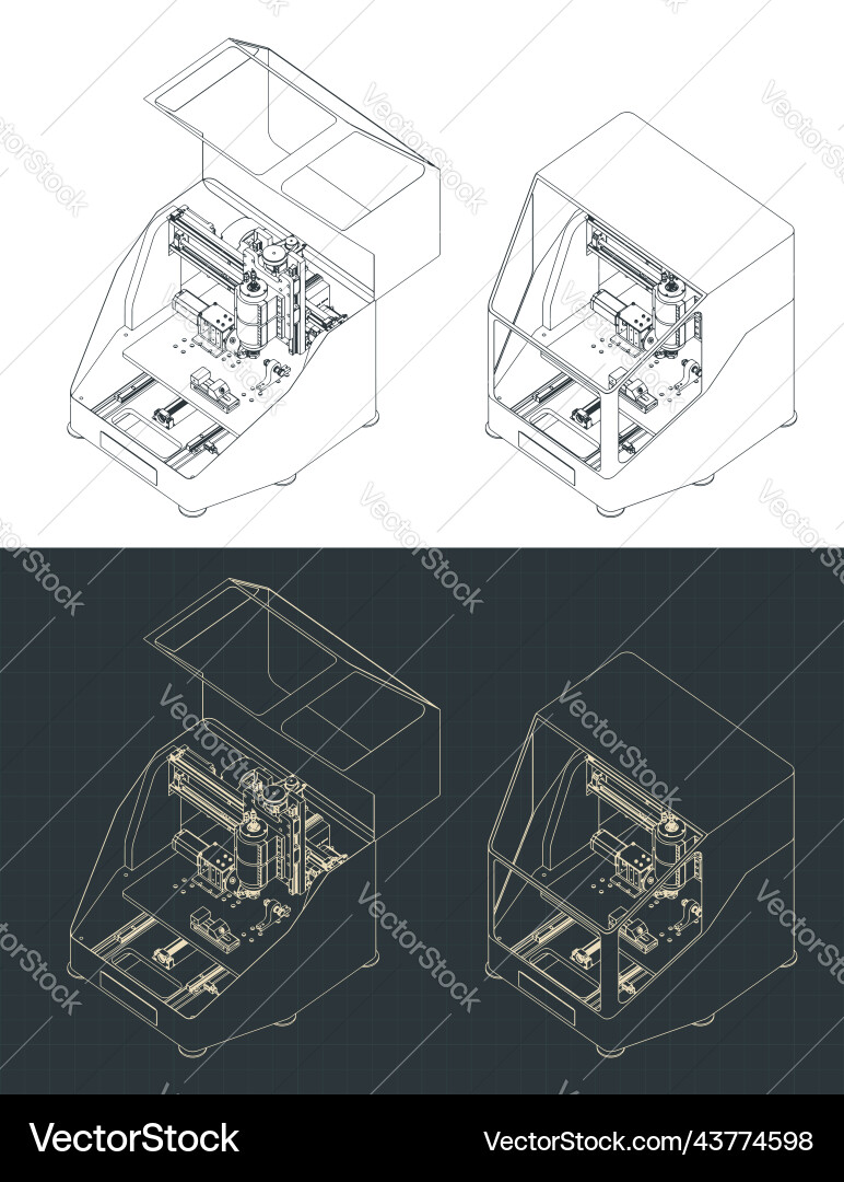 Cnc milling isometric blueprints Cnc milling isometric blueprints vector image