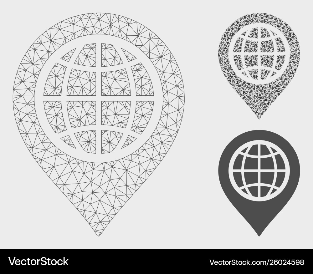 Globe map marker mesh wire frame model Vector Image