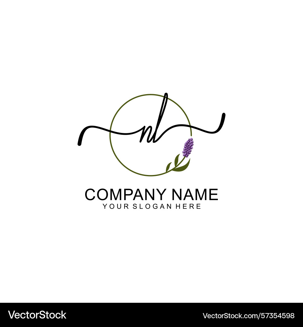 Handwritten nl initial logo with circle Vector Image