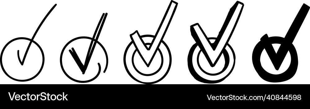 Round checkboxes with tick hand-drawn scribble Round checkboxes with tick hand-drawn scribble vector image