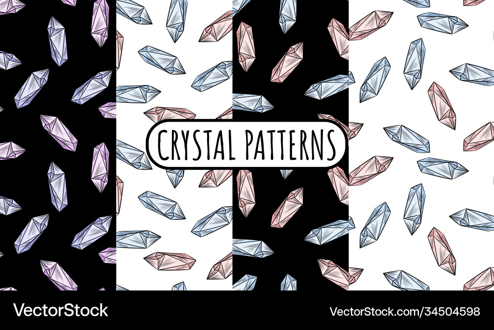 Set crystal doodles seamless border patterns Set crystal doodles seamless border patterns Vector Image