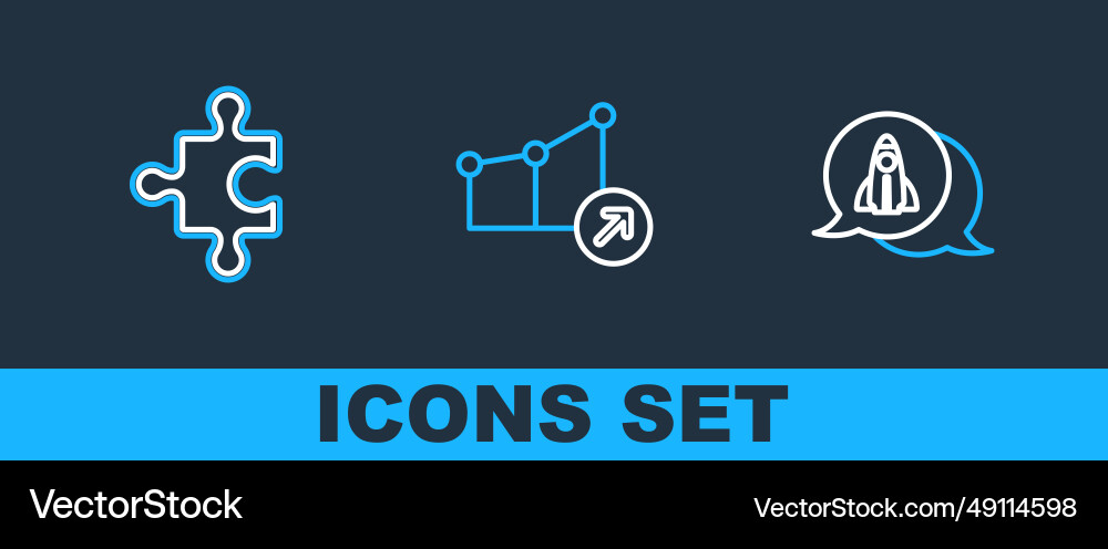 Set line startup project concept piece of puzzle Set line startup project concept piece of puzzle vector image