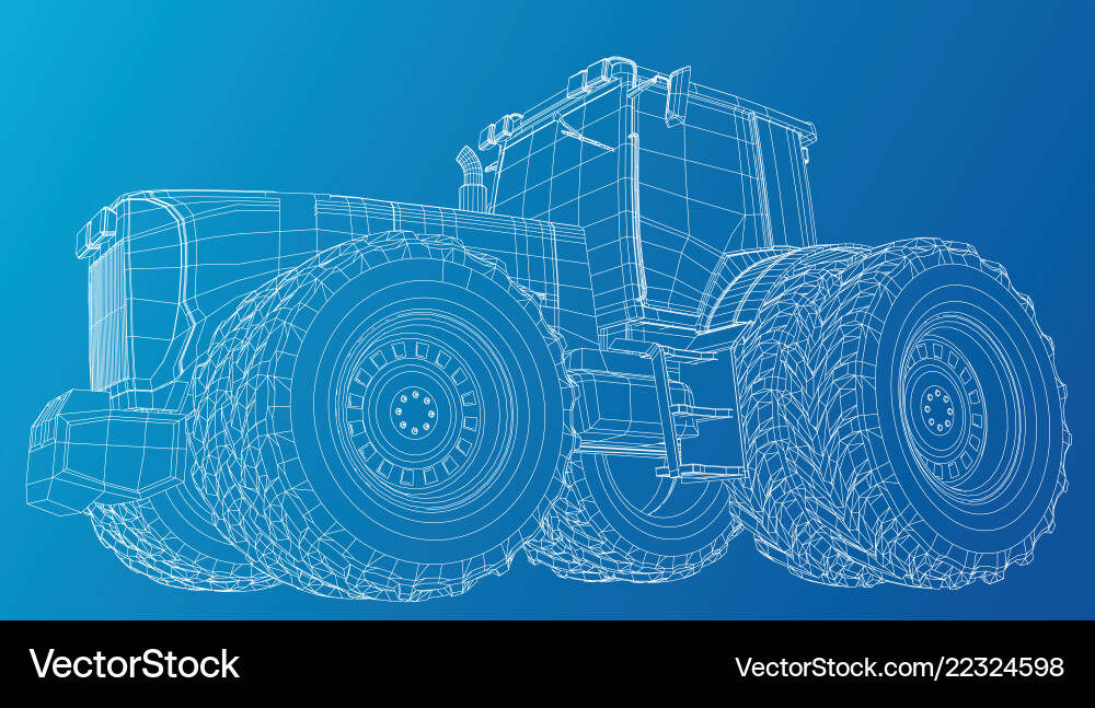 Tractor side view wire-frame tracing Tractor side view wire-frame tracing vector image