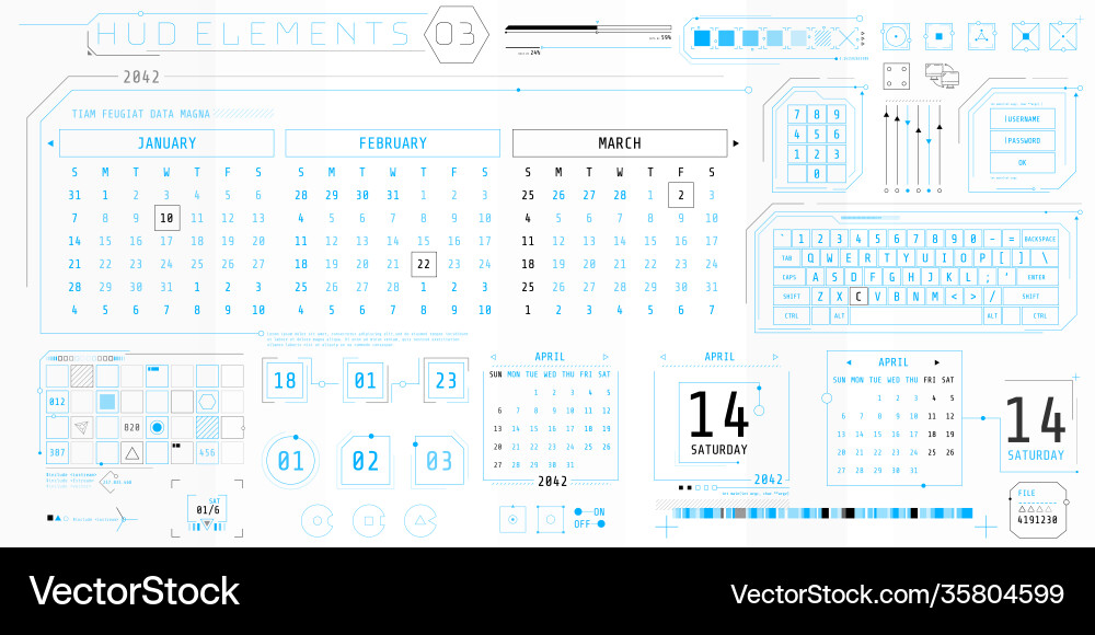 A set hud calendars elements for futuristic A set hud calendars elements for futuristic vector image