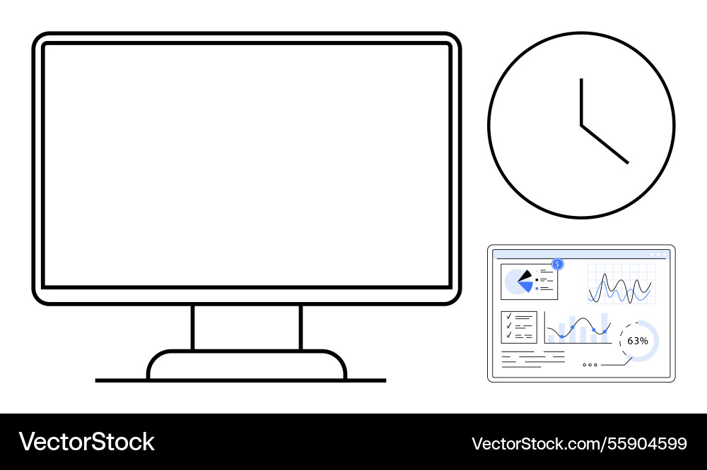 Blank computer monitor with analytical dashboard Blank computer monitor with analytical dashboard vector image