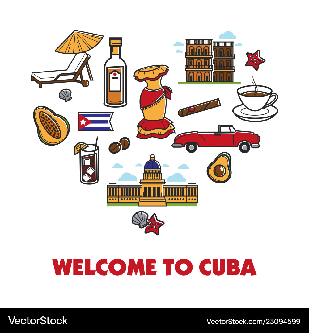 Cuban culture promo banner with national symbols Cuban culture promo banner with national symbols vector image