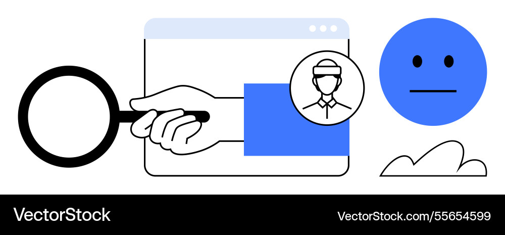 Online user identity verification with magnifying Online user identity verification with magnifying vector image