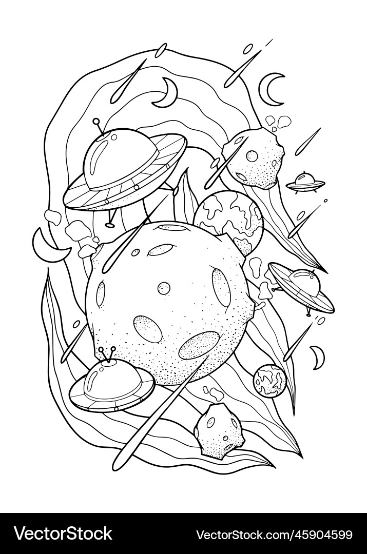 Planets and UFO Coloring Pages Vector Image