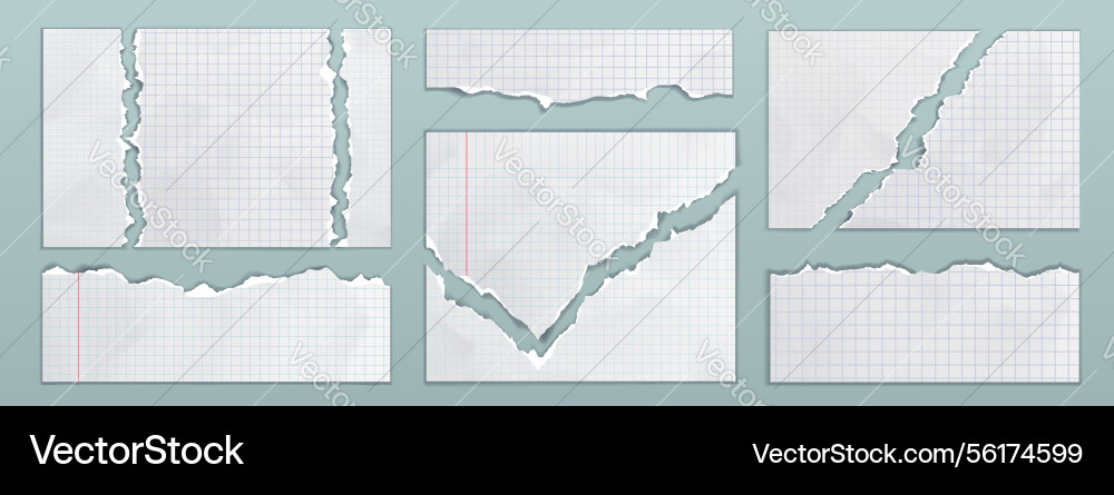 Ripped paper sheets set with checkered grid Vector Image