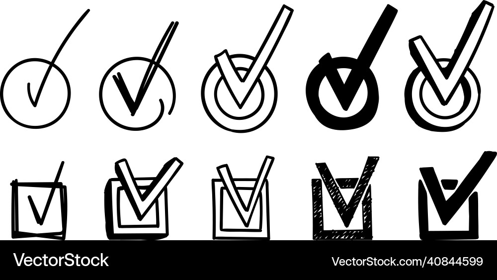 Set of round and square doodle checkboxes Set of round and square doodle checkboxes vector image