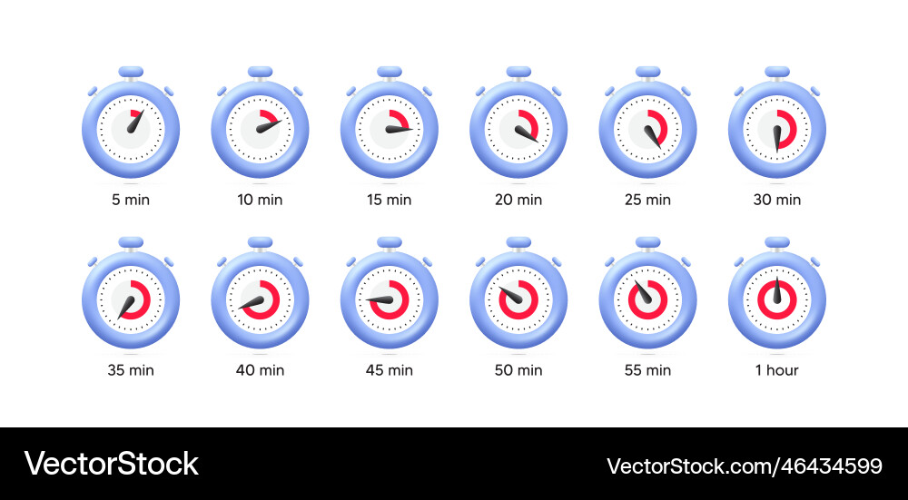 Set of timer 3d icons stopwatch isolated Set of timer 3d icons stopwatch isolated vector image