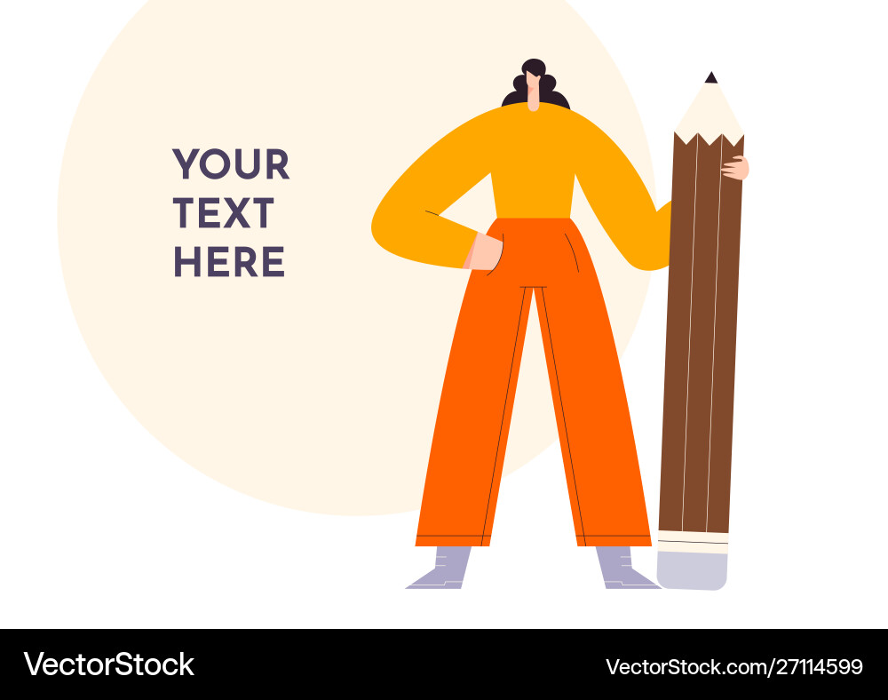 Woman modern character and big pencil office Woman modern character and big pencil office vector image