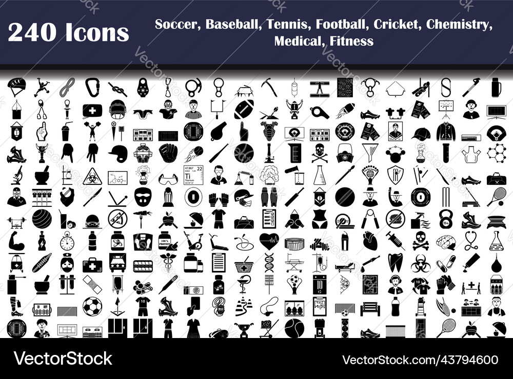 240 Ikonen von Fußball Baseball-Tennisfußball 240 Ikonen von Fußball Baseball-Tennisfußball vektorbild