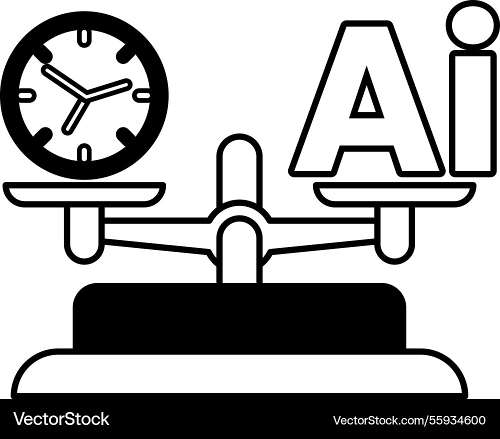 Clock is on one side of a scale and the word ai Clock is on one side of a scale and the word ai vector image