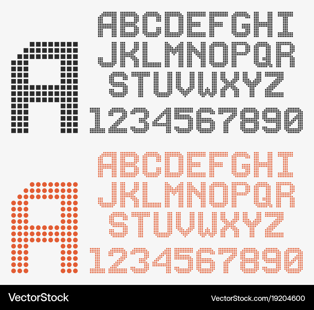 Dotted font in retro style rounded and pixeled vector image