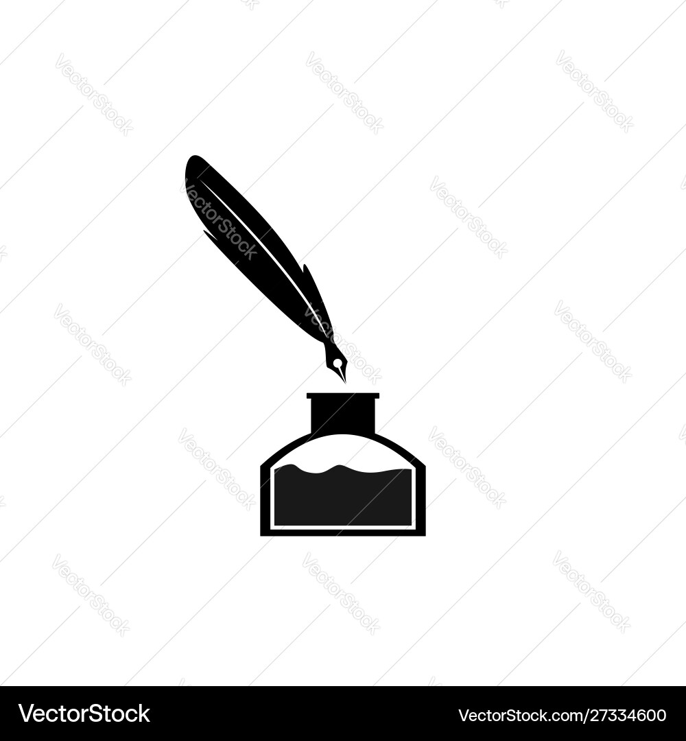 Feather pen ink and bottle icon isolated sign Feather pen ink and bottle icon isolated sign vector image