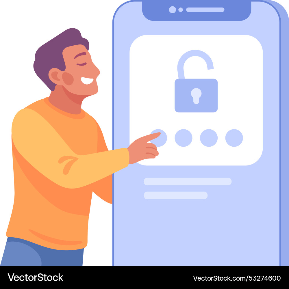 Man at smartphone screen with secure password Man at smartphone screen with secure password vector image
