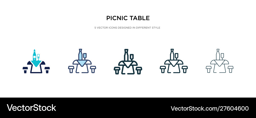 Picnic table icon in different style two colored vector image