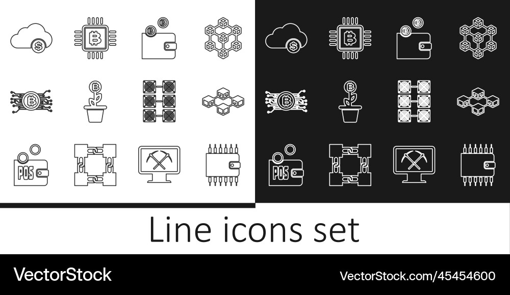 Set line cryptocurrency wallet blockchain Set line cryptocurrency wallet blockchain vector image