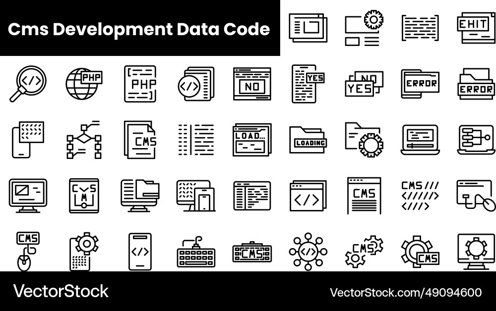 Set of outline cms development data code icons Set of outline cms development data code icons vector image