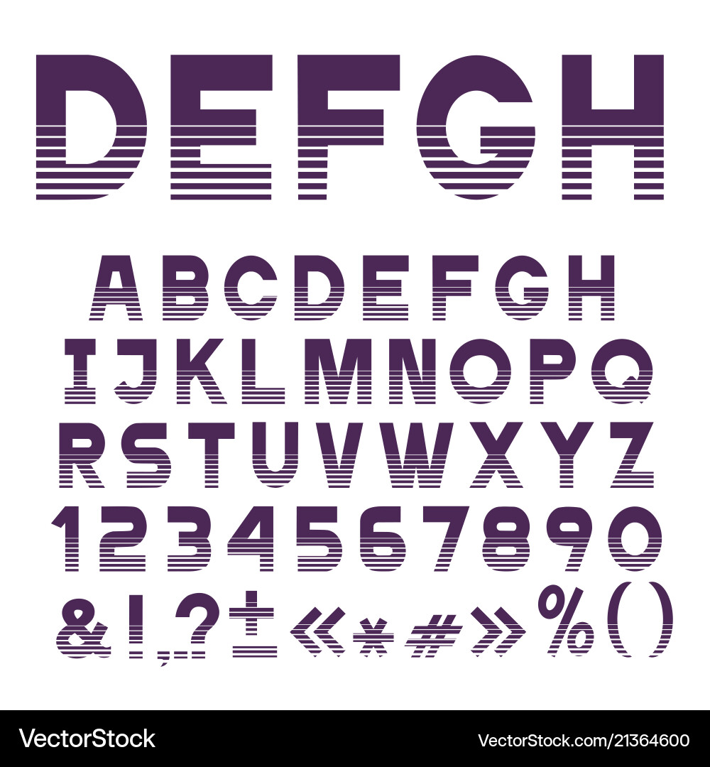Striped Alphabet & Numbers Font Set Vector Image