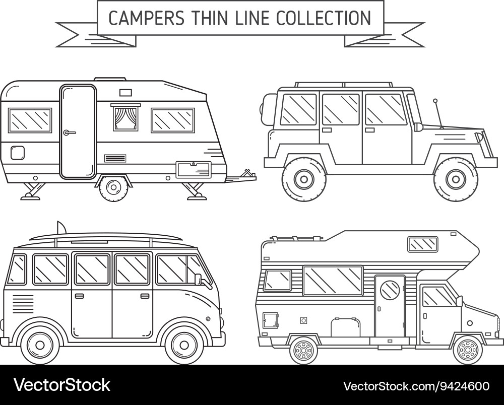 Thin Line RV and Camper Icons Vector Image