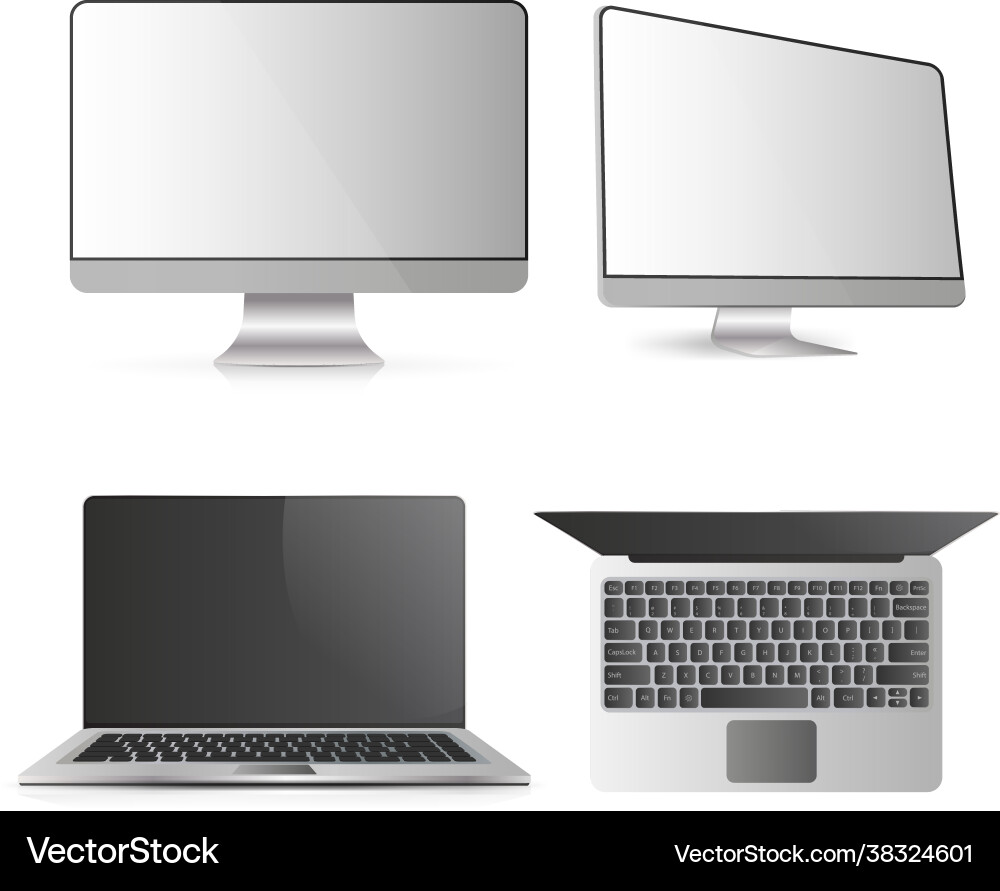 A set computers desktop pc open laptop Vector Image
