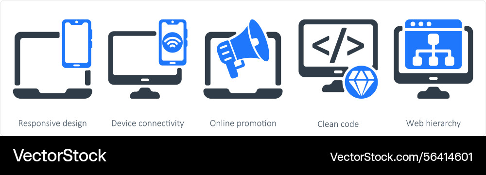 A set of 5 seo icons as responsive design device Vector Image